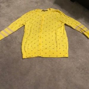 Yellow Cardigan / Beige Polka Dots